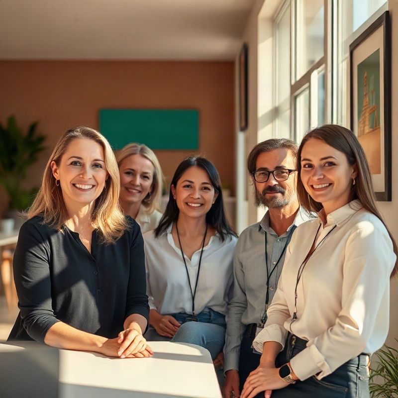 Equipo de cuatro personas de Minthvivid en su oficina de Zaragoza